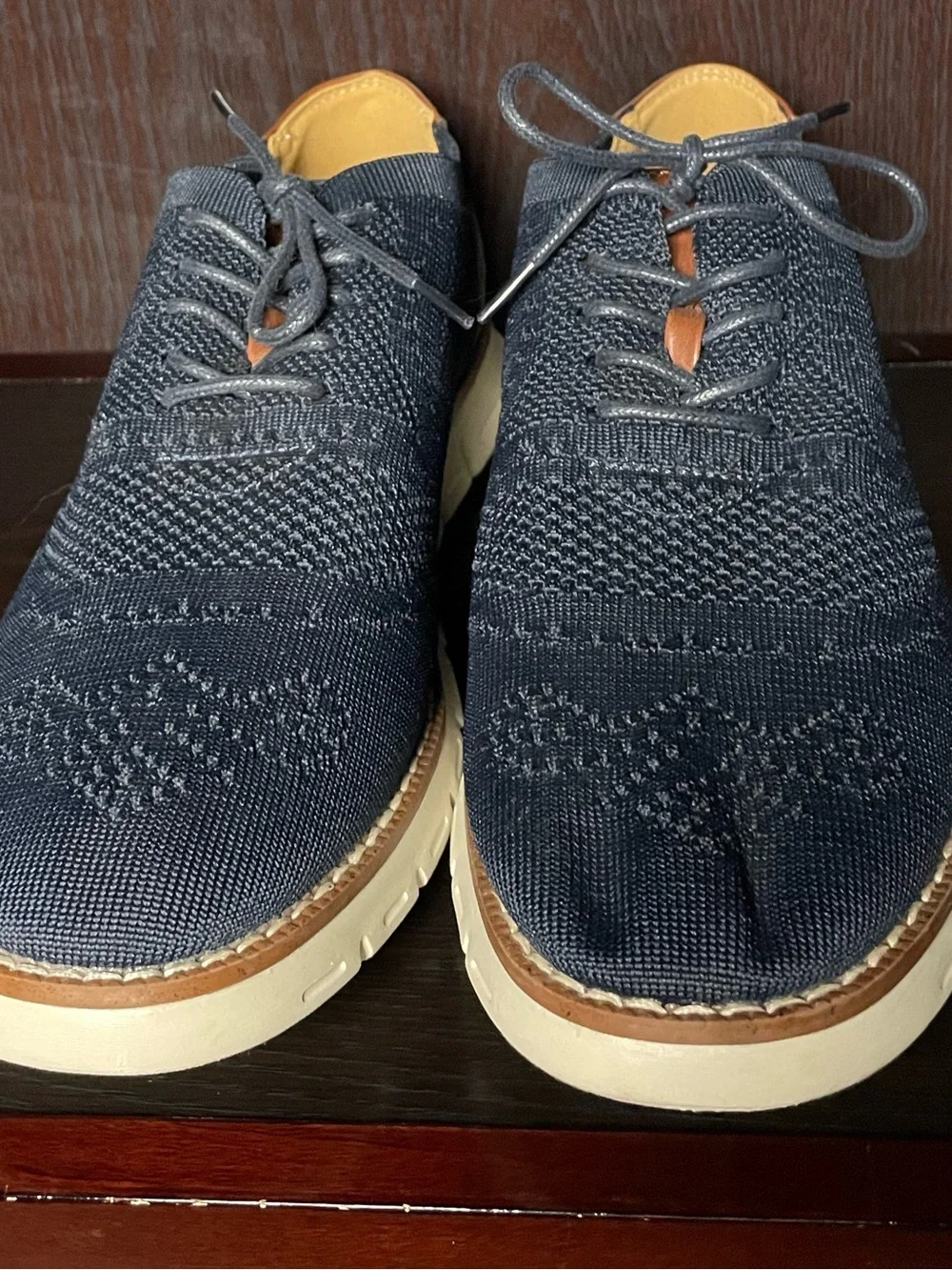 Nautica Men's Knit Casual Lace-Up Shoes - Navy Blue with Brown Trim (Size: 10)